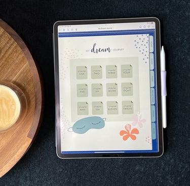 a tablet and a cup of coffee