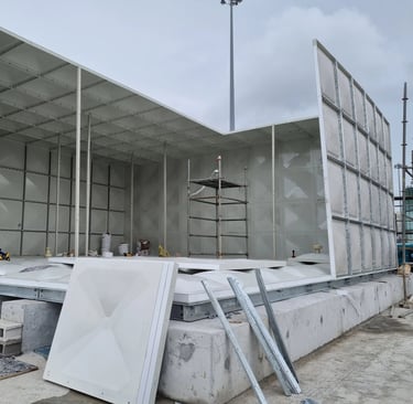 Installation of GRP Sectional Water tank above the civil foundation