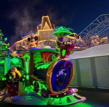 Mickey Mouse Driving the Christmas train in Disney Land Paris Euro Disney