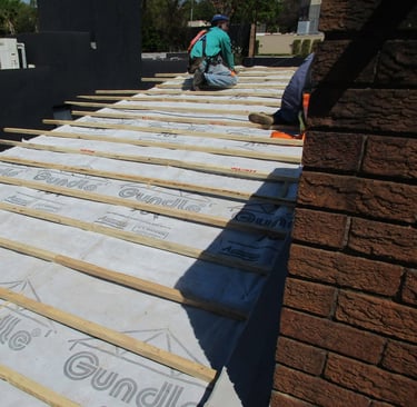 Setting out roof structure before installation of roof tiles, Environmental Pro Construction