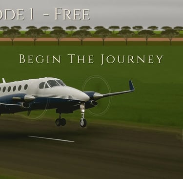 twin engine plane taking off on a sealed airstrip with green paddocks around