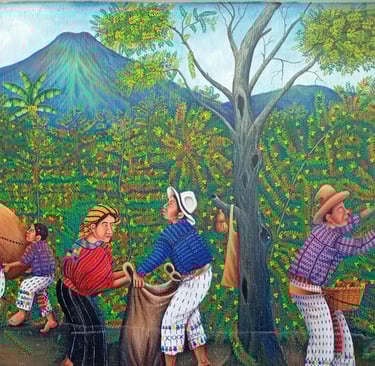 graffiti del Guatemala tra vulcani e raccolta di caffè