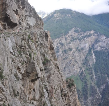 high mountain roads in kalpa, himachal pradesh, india