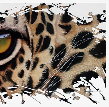 a painting of a leopard's eye looking at prey