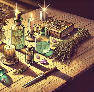 a table with candles and candles on it