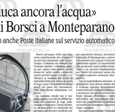 anteprima articolo gazzetta del mezzogiorno alex borsci mozioni acquedotto pugliese e postamat