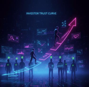 Investor Trust Curve showing the four psychological phases investors move through: skepticism, curio