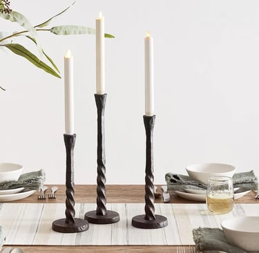 Triple size wooden shaped brass candle stand