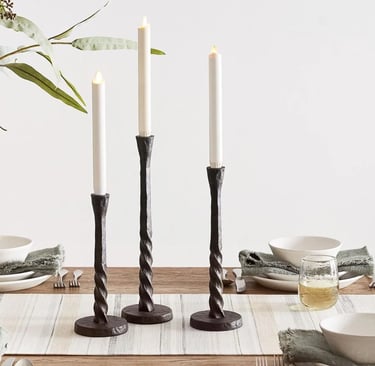 Triple size wooden shaped brass candle stand
