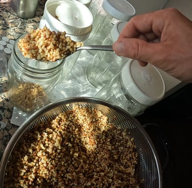 loading mason jars with wild bird seed