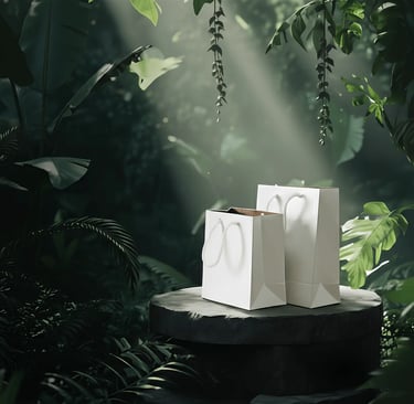 duas sacolas de papel brancas em meio a natureza