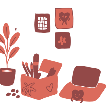 illustration d’un bureau créatif avec fournitures, plantes et décorations murales