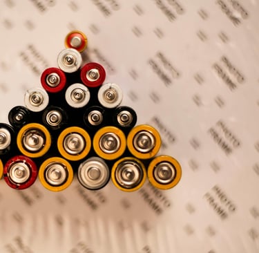 Batteries of various sizes in a triangle formation
