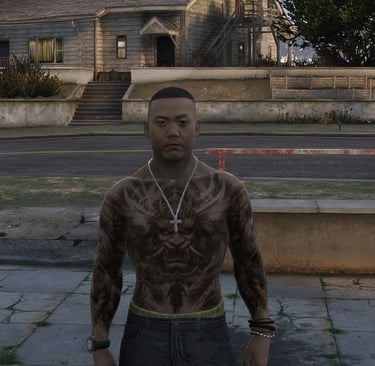 Asian GTA5 character with tattoos