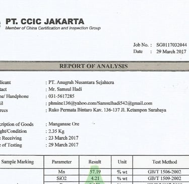 HASIL UJI LAB PT. ANUGRAH NUSANTARA SEJAHTERA - PERUSAHAAN PERTAMBANGAN BATU MANGAN