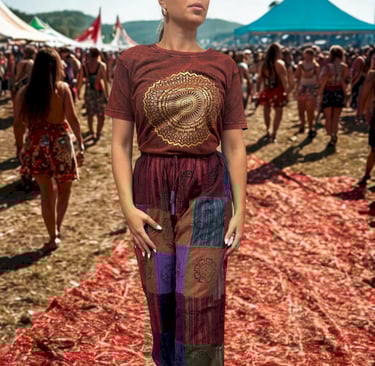 a woman in a dress and a man in a tie dye dye dye dye dye