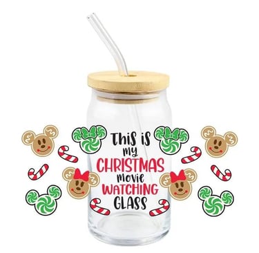 Christmas Themed Soda Glass with UV Print and Straws