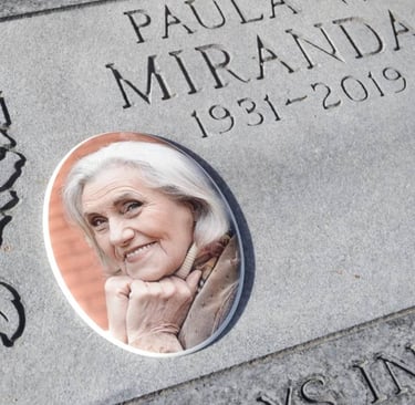 Custom lasered granite plaque for Paula Miranda 1931-2019