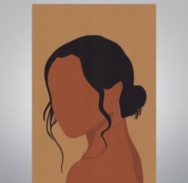 Silhouette of a woman on a beige canvas with a minimalist design.