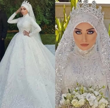 a hijab woman in a wedding dress 