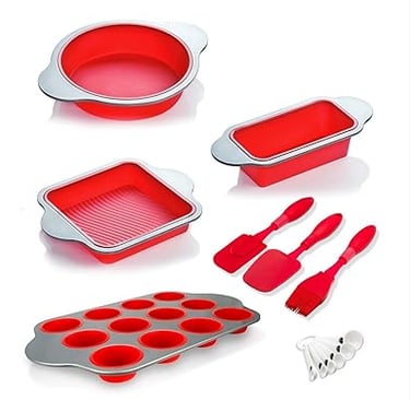 Boxiki Kitchen silicone bakeware and utensils set, food‑grade non‑toxic silicone bakeware for safer 