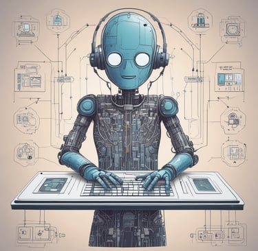 A grey processor chip with the letters 'AI' prominently displayed in blue, set against a subtle background with faint outlines of a map.