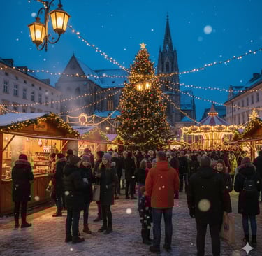 marché de noel de nuit avec des lumière