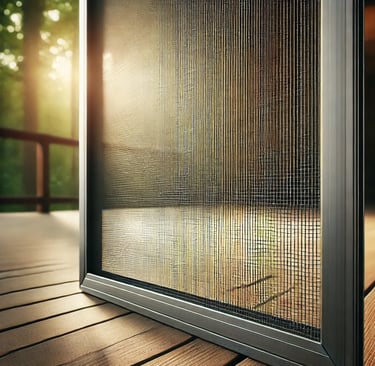 Close-up of durable fine-mesh screen with aluminum frame for bug protection.
