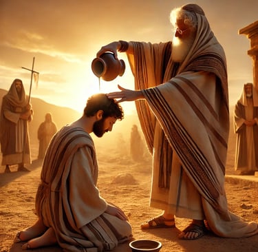 A imagem faz ilustra o ato de ungir nos tempos do Velho Testamento