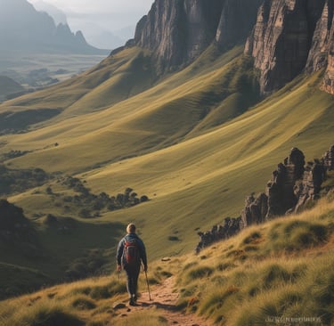 a hiker in the drankesberg mountains