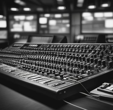 a laptop computer monitor and a laptop computer monitor in a recording studio black and white theme