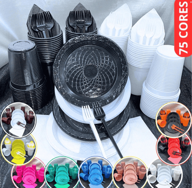 kit pratinhos, copinhos, garfinhos e guardanapos