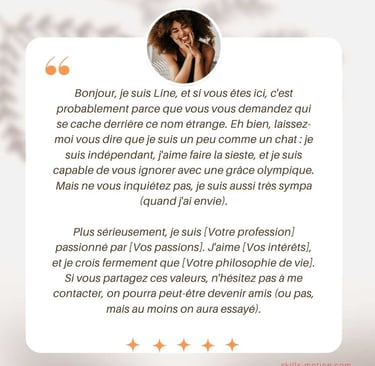 Texte original pour se présenter à l’écrit : exemple dans un style humoristique et décalé