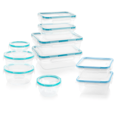 Snapware 20-piece BPA-free plastic food storage set with 4-latch locking lids.