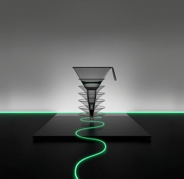 Editorial image using a funnel metaphor to represent an evergreen sales funnel system.