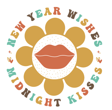 a flower with a kiss on it and a happy new year's day