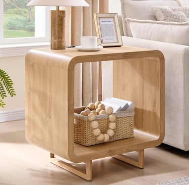 2 Tier Side Table with Charging Station and Storage Shelf