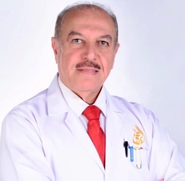 a man in a white lab coat and red tie