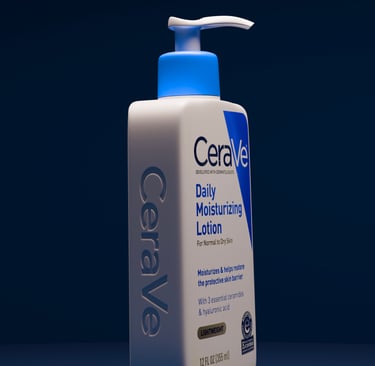 A side view of the 3D bottle of CeraVe to showcase modeling detail