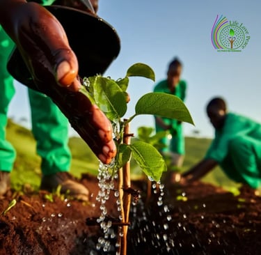 a person is watering water from a tree