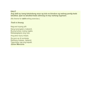 dalit traditional tagalog poem