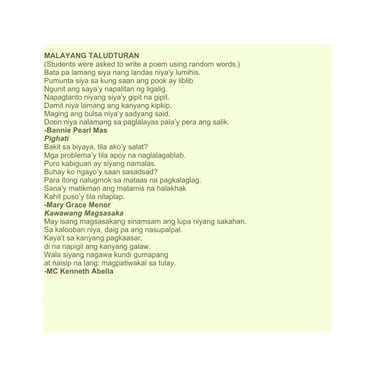 malayang taludturan free verse