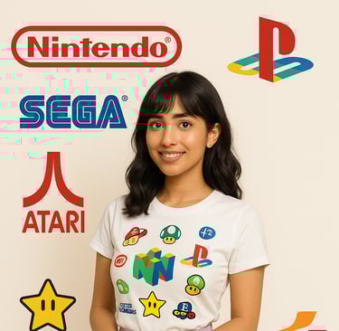 a woman in a skirted skirt and a nintendo wii gameboy