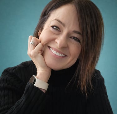 a woman with a black sweater and a white shirt