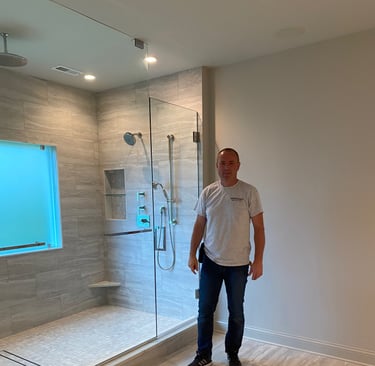Large master bath featuring 5x14 walk-in shower designed for two