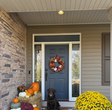 The Grand Entrance porch decor package with pumpkins and mums