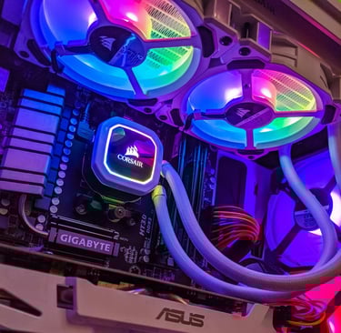 a computer case with a colorful colored lights on it