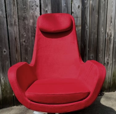 newly reupholstered vintage Ikea 'Karlstadt' chair in red melton wool