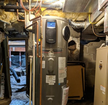 Energy-efficient hybrid water heater professionally installed by WaterHeatersNearMe.pro in Montgomery County MD