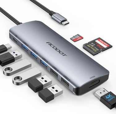 USB C Hub, Acodot 9 in 1 USB C to 4K@60HZ HDMI Multiport Adapter, 3 USB 3.0 Ports, SD/TF Card Reader
